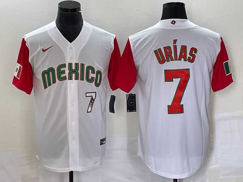 Men's Mexico Baseball #7 Julio Urias Number 2023 White Red World Classic Stitched Jersey16
